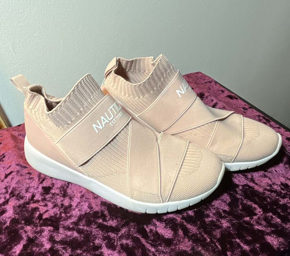 Nautica Women's Pink Knit Slip-On Elastic Strap Sneakers